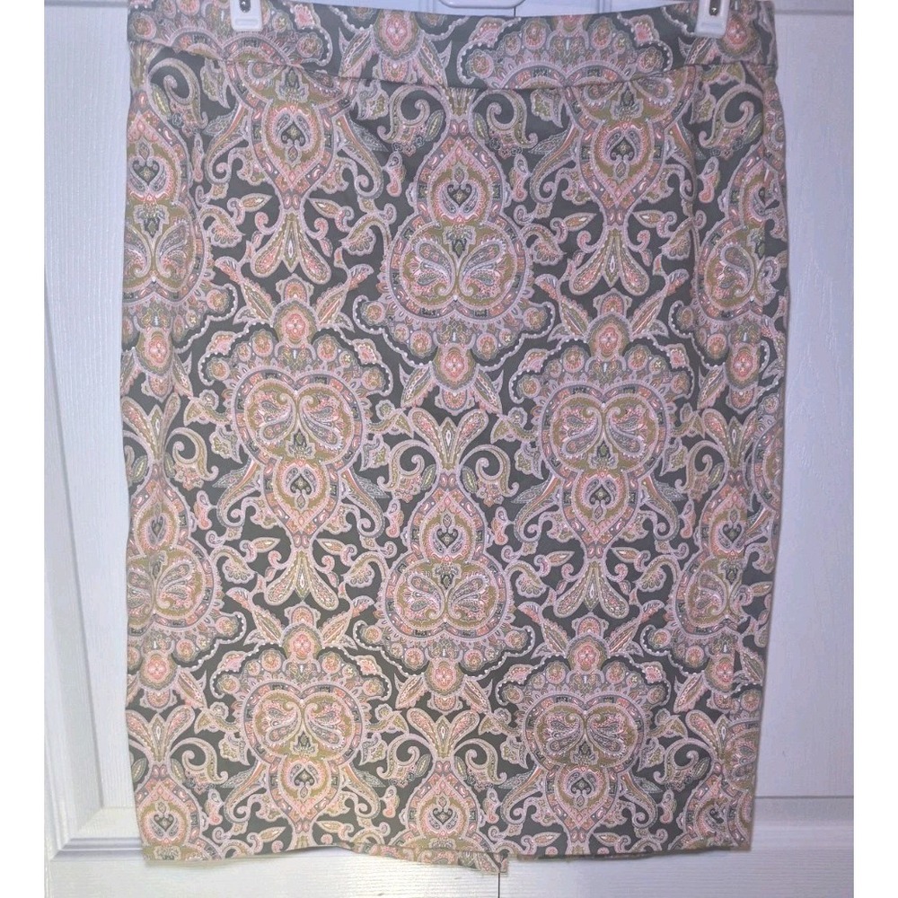 J. Crew Women's Paisley Pencil Skirt Size 8 Green/Gold Boho Chic